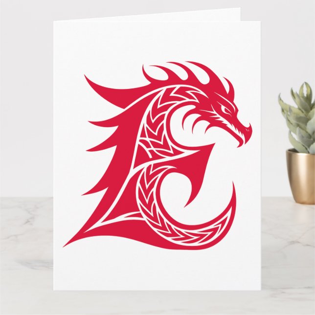 Dragon Styled Letter E, Dragon Alphabet, Monogram Card (Small Plant)