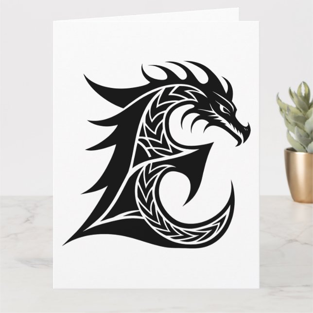 Dragon Styled Letter E, Dragon Alphabet, Monogram Card (Small Plant)