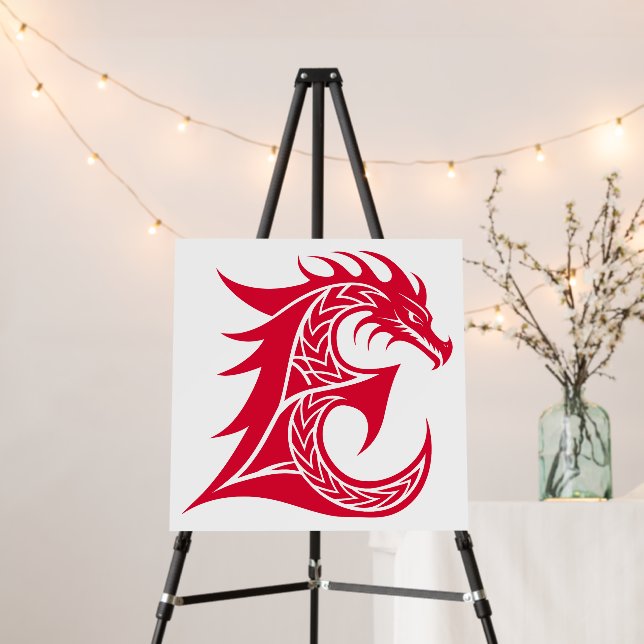 Dragon Styled Letter E, Dragon Alphabet, Monogram Foam Board (In Situ (Stand))