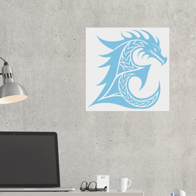 Dragon Styled Letter E, Dragon Alphabet, Monogram Foil Prints (In Situ (Desk 2))