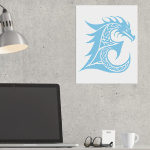 Dragon Styled Letter E, Dragon Alphabet, Monogram Foil Prints