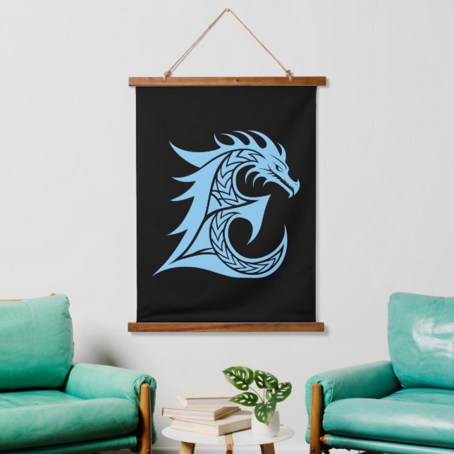 Dragon Styled Letter E, Dragon Alphabet, Monogram Hanging Tapestry (Living Room)