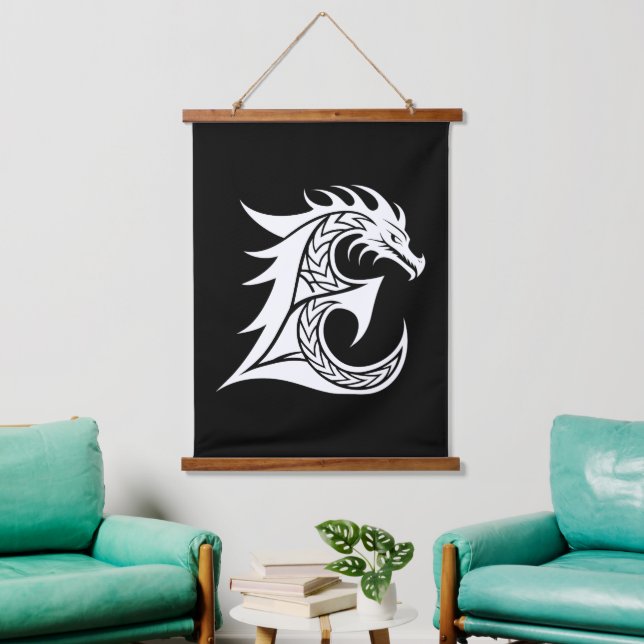 Dragon Styled Letter E, Dragon Alphabet, Monogram Hanging Tapestry (Living Room)