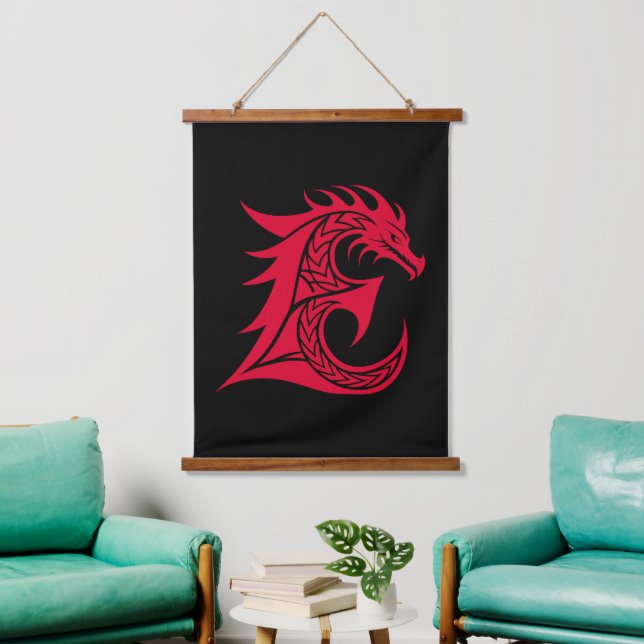 Dragon Styled Letter E, Dragon Alphabet, Monogram Hanging Tapestry (Living Room)