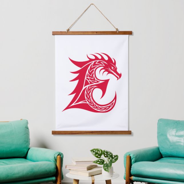 Dragon Styled Letter E, Dragon Alphabet, Monogram Hanging Tapestry (Living Room)