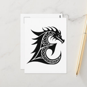 Dragon Styled Letter E, Dragon Alphabet, Monogram Postcard