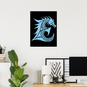 Dragon Styled Letter E, Dragon Alphabet, Monogram Poster