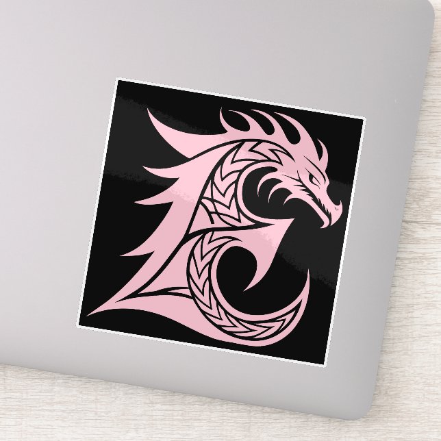 Dragon Styled Letter E, Dragon Alphabet, Monogram Sticker (Detail)