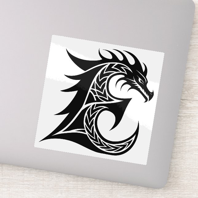 Dragon Styled Letter E, Dragon Alphabet, Monogram Sticker (Detail)