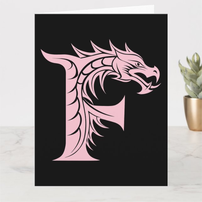Dragon Styled Letter F, Dragon Alphabet, Monogram Card (Small Plant)