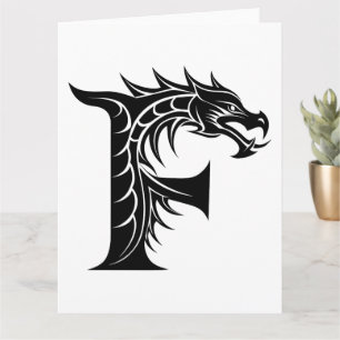 Dragon Styled Letter F, Dragon Alphabet, Monogram Card