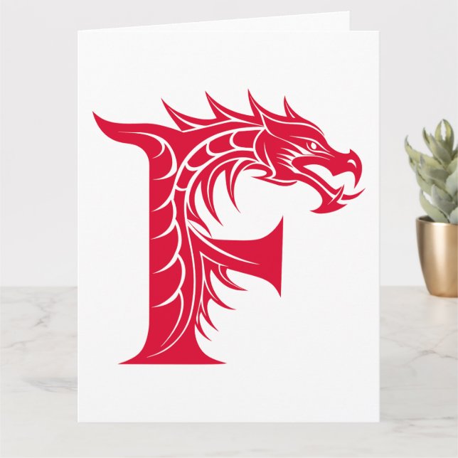 Dragon Styled Letter F, Dragon Alphabet, Monogram Card (Small Plant)