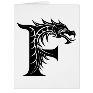 Dragon Styled Letter F, Dragon Alphabet, Monogram Cards