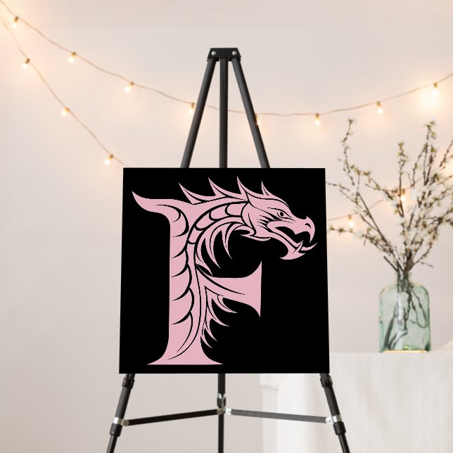 Dragon Styled Letter F, Dragon Alphabet, Monogram Foam Board (In Situ (Stand))