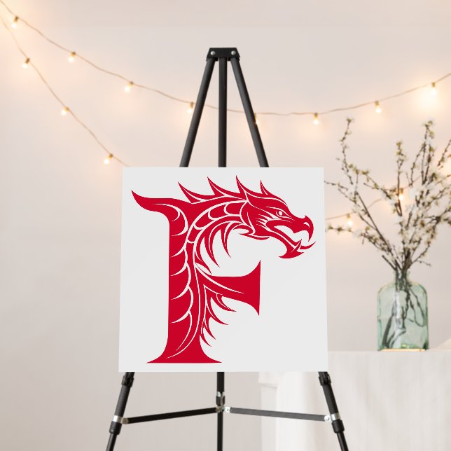 Dragon Styled Letter F, Dragon Alphabet, Monogram Foam Board (In Situ (Stand))