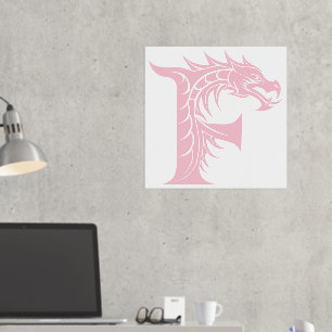 Dragon Styled Letter F, Dragon Alphabet, Monogram Foil Prints