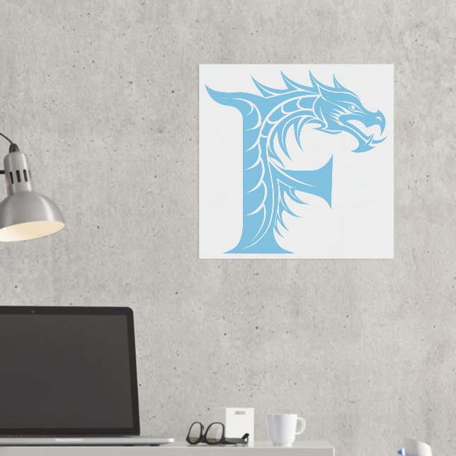 Dragon Styled Letter F, Dragon Alphabet, Monogram Foil Prints (In Situ (Desk 2))