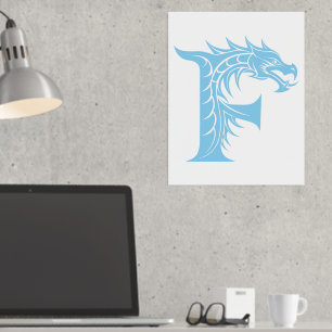 Dragon Styled Letter F, Dragon Alphabet, Monogram Foil Prints