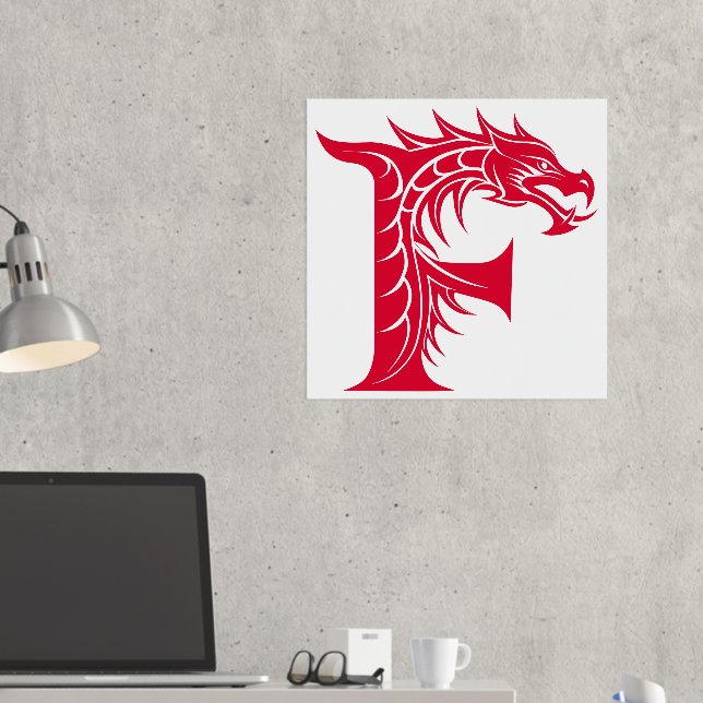 Dragon Styled Letter F, Dragon Alphabet, Monogram Foil Prints (In Situ (Desk 2))