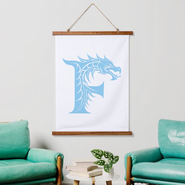 Dragon Styled Letter F, Dragon Alphabet, Monogram Hanging Tapestry (Living Room)