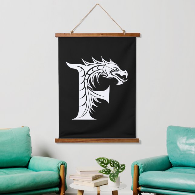 Dragon Styled Letter F, Dragon Alphabet, Monogram Hanging Tapestry (Living Room)