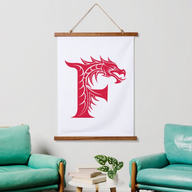 Dragon Styled Letter F, Dragon Alphabet, Monogram Hanging Tapestry (Living Room)