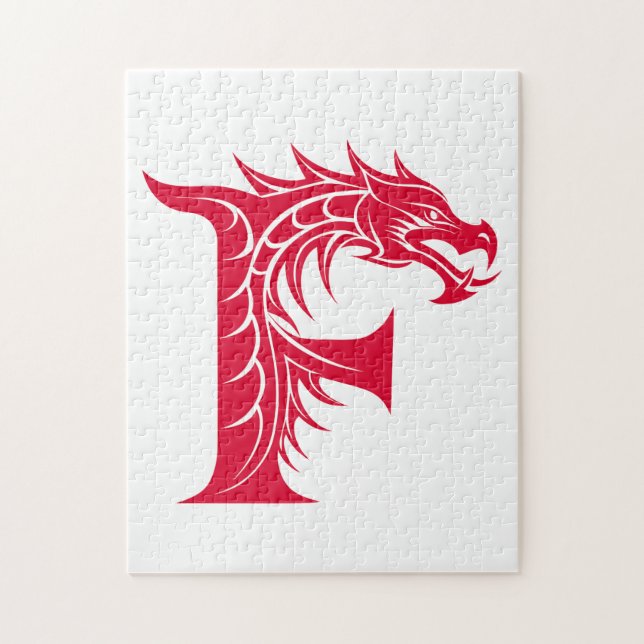 Dragon Styled Letter F, Dragon Alphabet, Monogram Jigsaw Puzzle (Vertical)