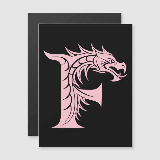 Dragon Styled Letter F, Dragon Alphabet, Monogram Magnetic Invitation (Front/Back)
