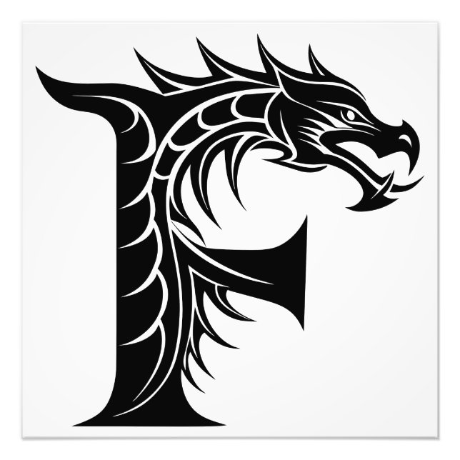 Dragon Styled Letter F, Dragon Alphabet, Monogram Photo Print (Front)