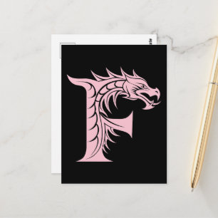 Dragon Styled Letter F, Dragon Alphabet, Monogram Postcard