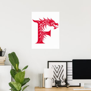 Dragon Styled Letter F, Dragon Alphabet, Monogram Poster