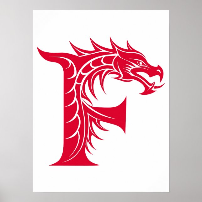 Dragon Styled Letter F, Dragon Alphabet, Monogram Poster (Front)
