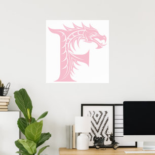 Dragon Styled Letter F, Dragon Alphabet, Monogram Poster