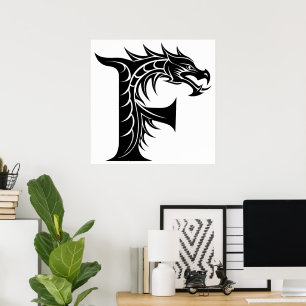Dragon Styled Letter F, Dragon Alphabet, Monogram Poster