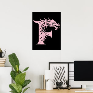 Dragon Styled Letter F, Dragon Alphabet, Monogram Poster