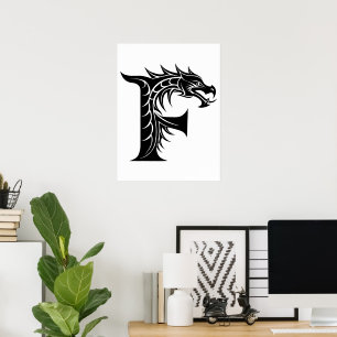 Dragon Styled Letter F, Dragon Alphabet, Monogram Poster