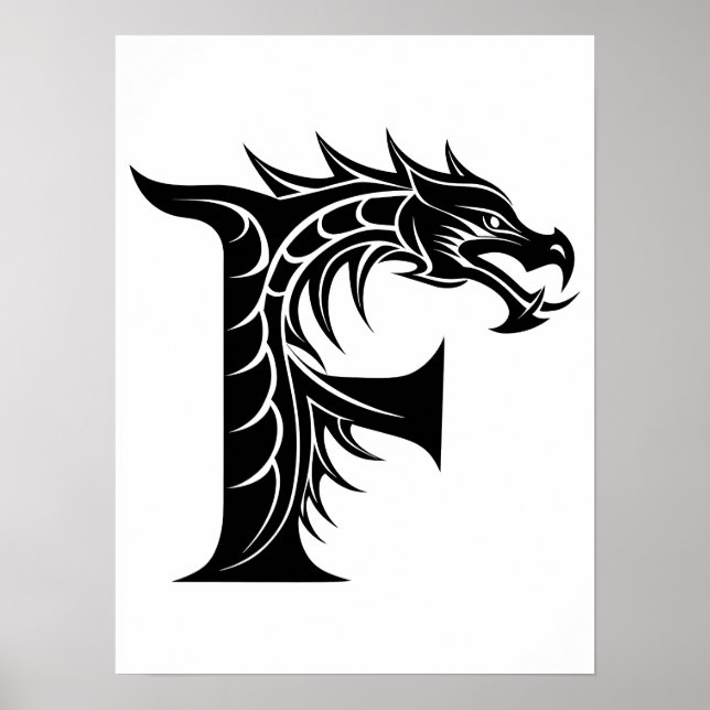 Dragon Styled Letter F, Dragon Alphabet, Monogram Poster (Front)