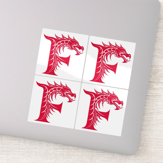 Dragon Styled Letter F, Dragon Alphabet, Monogram Sticker (Detail)
