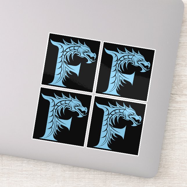 Dragon Styled Letter F, Dragon Alphabet, Monogram Sticker (Detail)