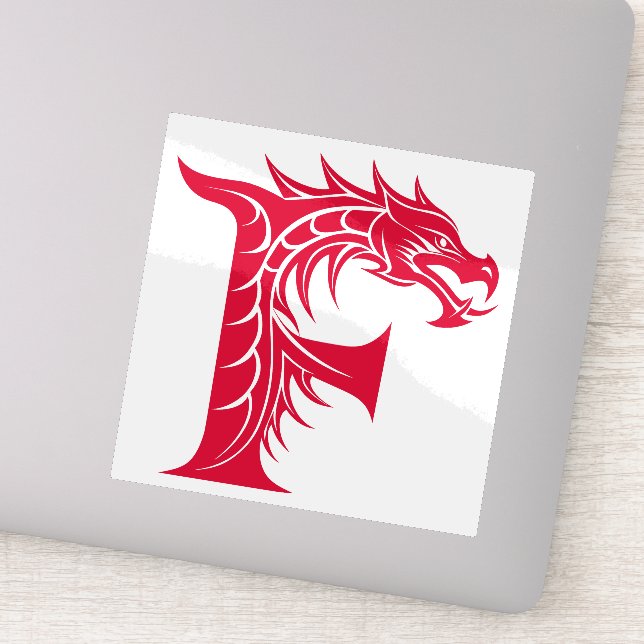 Dragon Styled Letter F, Dragon Alphabet, Monogram Sticker (Detail)