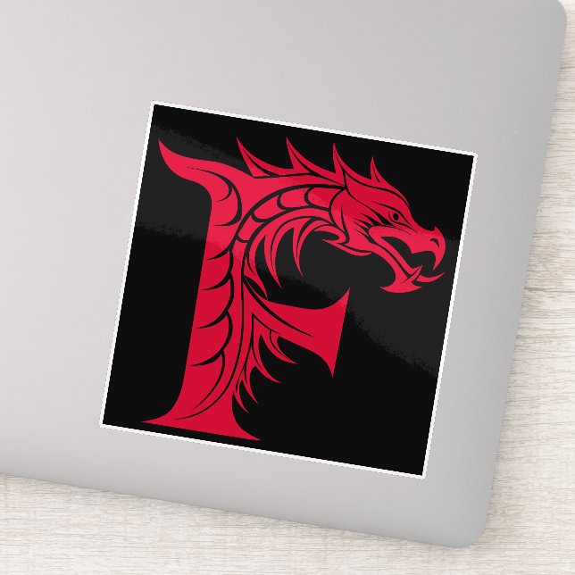 Dragon Styled Letter F, Dragon Alphabet, Monogram Sticker (Detail)