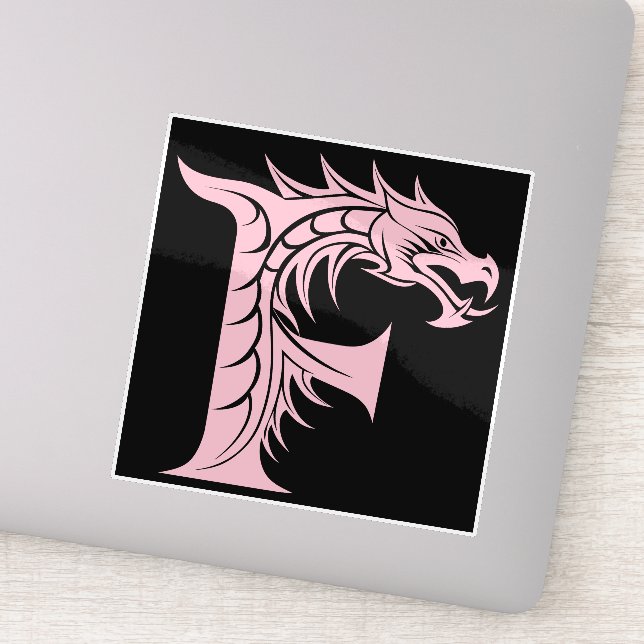 Dragon Styled Letter F, Dragon Alphabet, Monogram Sticker (Detail)