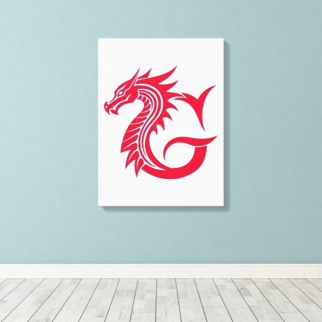 Dragon Styled Letter G, Dragon Alphabet, Monogram Canvas Print (Insitu(Wood Floor))