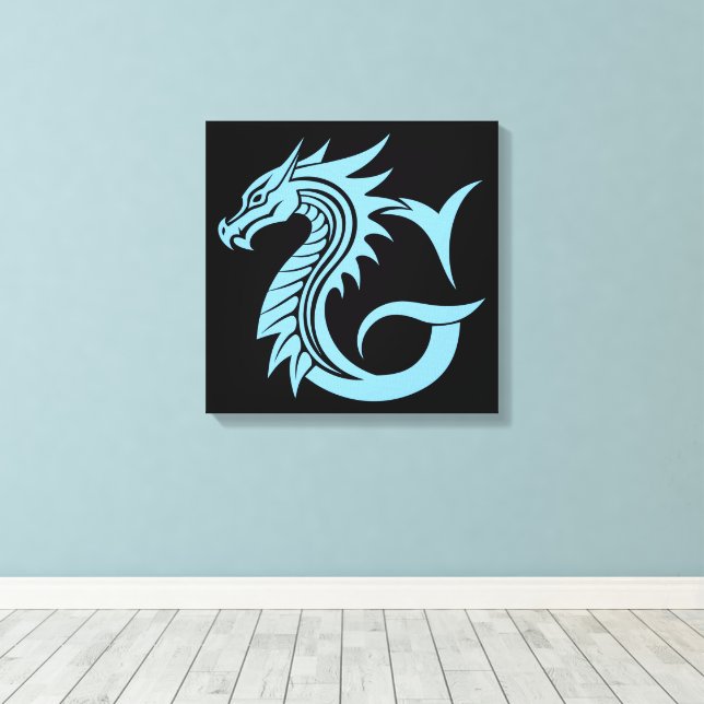 Dragon Styled Letter G, Dragon Alphabet, Monogram Canvas Print (Insitu(Wood Floor))