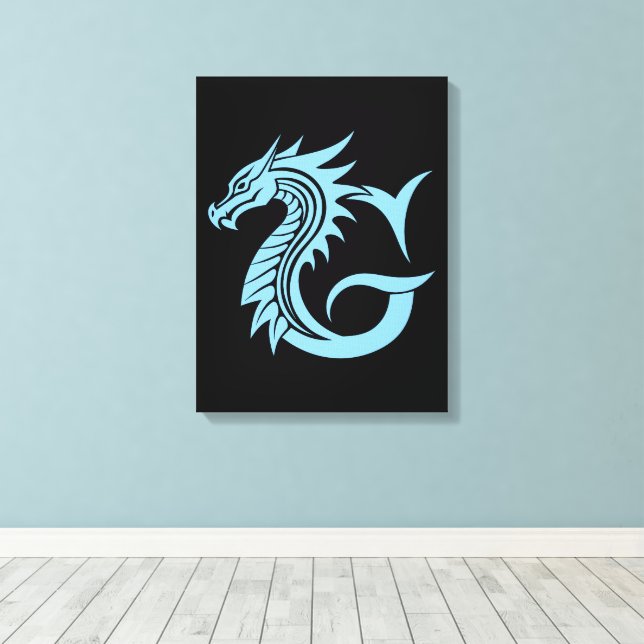 Dragon Styled Letter G, Dragon Alphabet, Monogram Canvas Print (Insitu(Wood Floor))