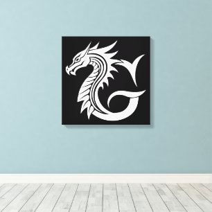 Dragon Styled Letter G, Dragon Alphabet, Monogram Canvas Print