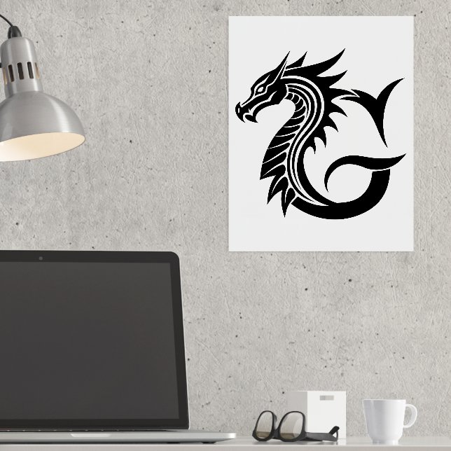 Dragon Styled Letter G, Dragon Alphabet, Monogram Foil Prints (In Situ (Desk))
