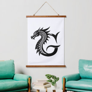 Dragon Styled Letter G, Dragon Alphabet, Monogram Hanging Tapestry
