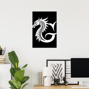 Dragon Styled Letter G, Dragon Alphabet, Monogram Poster