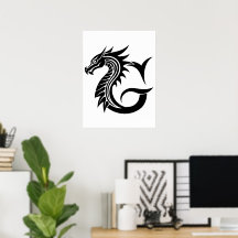 Dragon Styled Letter G, Dragon Alphabet, Monogram